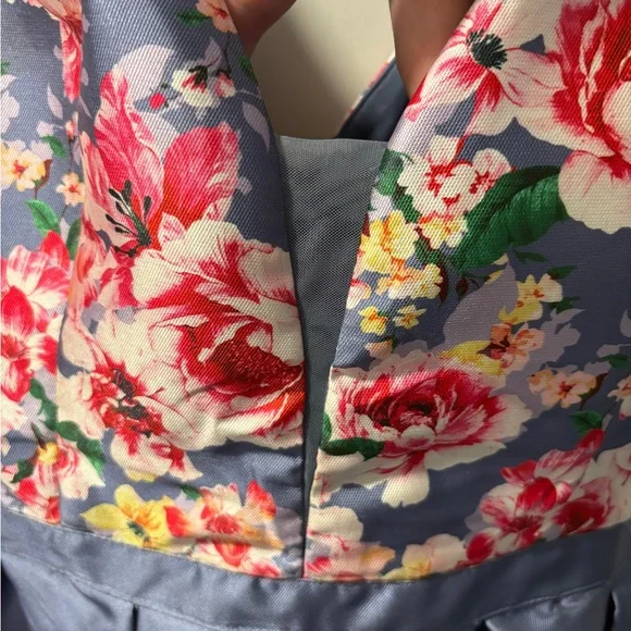 Soieblu Blue Satin Floral Fit-and-Flare Mini Dress - Picture 2 of 8